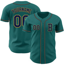 Загрузить изображение в средство просмотра галереи, Custom Teal Navy-Old Gold Authentic Baseball Jersey