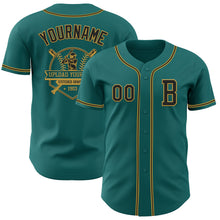 Laden Sie das Bild in den Galerie-Viewer, Custom Teal Black-Old Gold Authentic Baseball Jersey