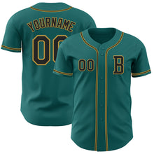 Laden Sie das Bild in den Galerie-Viewer, Custom Teal Black-Old Gold Authentic Baseball Jersey