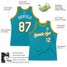 Загрузить изображение в средство просмотра галереи, Custom Teal Gold-Black Authentic Throwback Basketball Jersey