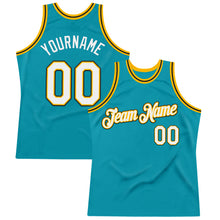 Загрузить изображение в средство просмотра галереи, Custom Teal Gold-Black Authentic Throwback Basketball Jersey