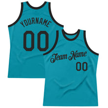 Загрузить изображение в средство просмотра галереи, Custom Teal Black Authentic Throwback Basketball Jersey