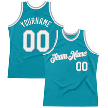 Загрузить изображение в средство просмотра галереи, Custom Teal White-Gray Authentic Throwback Basketball Jersey