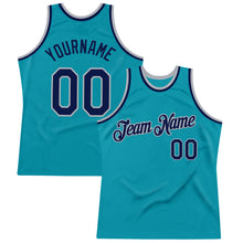 Загрузить изображение в средство просмотра галереи, Custom Teal Navy-Gray Authentic Throwback Basketball Jersey