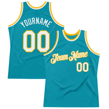 Загрузить изображение в средство просмотра галереи, Custom Teal White-Gold Authentic Throwback Basketball Jersey