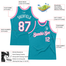 Laden Sie das Bild in den Galerie-Viewer, Custom Teal White-Pink Authentic Throwback Basketball Jersey