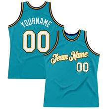 Загрузить изображение в средство просмотра галереи, Custom Teal Gold-Navy Authentic Throwback Basketball Jersey