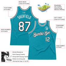 Загрузить изображение в средство просмотра галереи, Custom Teal White-Black Authentic Throwback Basketball Jersey