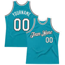 Загрузить изображение в средство просмотра галереи, Custom Teal White-Black Authentic Throwback Basketball Jersey