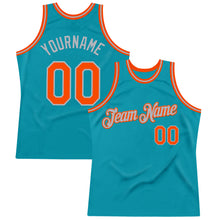 Загрузить изображение в средство просмотра галереи, Custom Teal Orange-Gray Authentic Throwback Basketball Jersey