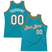 Загрузить изображение в средство просмотра галереи, Custom Teal Black-Old Gold Authentic Throwback Basketball Jersey