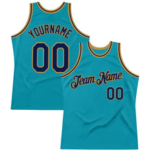 Загрузить изображение в средство просмотра галереи, Custom Teal Navy-Old Gold Authentic Throwback Basketball Jersey