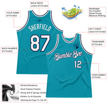Загрузить изображение в средство просмотра галереи, Custom Teal White-Navy Authentic Throwback Basketball Jersey