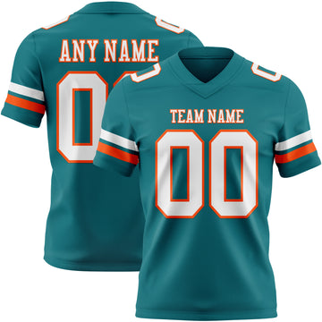 Custom Teal White-Orange Authentic Football Jersey