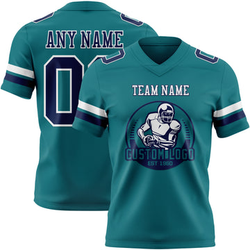 Custom Teal Navy-White Authentic Football Jersey