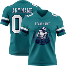 Charger l'image dans la galerie, Custom Teal White-Navy Authentic Football Jersey
