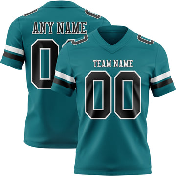 Custom Teal Black-White Authentic Football Jersey