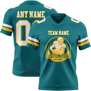 Custom Teal White-Gold Authentic Football Jersey