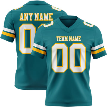Custom Teal White-Gold Authentic Football Jersey