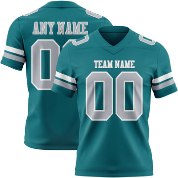 Custom Teal Gray-White Authentic Football Jersey