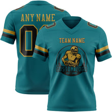 Laden Sie das Bild in den Galerie-Viewer, Custom Teal Black-Old Gold Authentic Football Jersey