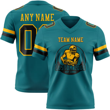 Custom Teal Black-Gold Authentic Football Jersey