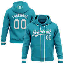 Load image into Gallery viewer, Custom Stitched Teal White-Teal Baseball Pullover Sweatshirt Hoodie