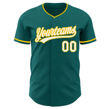 Load image into Gallery viewer, Custom Teal White-Yellow Authentic Baseball Jersey