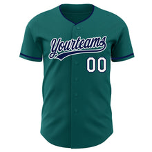 Laden Sie das Bild in den Galerie-Viewer, Custom Teal Navy-White Authentic Baseball Jersey