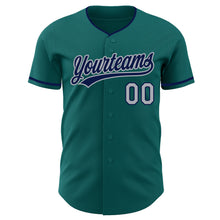 Laden Sie das Bild in den Galerie-Viewer, Custom Teal Navy-Gray Authentic Baseball Jersey
