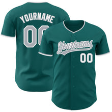 Load image into Gallery viewer, Custom Teal Gray-White Authentic Baseball Jersey