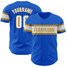 Load image into Gallery viewer, Custom Thunder Blue White-Old Gold Authentic Baseball Jersey
