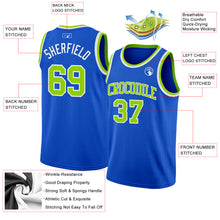 Charger l'image dans la galerie, Custom Thunder Blue Neon Green-White Authentic Basketball Jersey