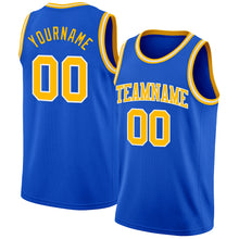 Charger l'image dans la galerie, Custom Thunder Blue Gold-White Authentic Basketball Jersey