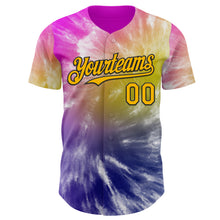 Load image into Gallery viewer, Custom Tie Dye Gold-Black Shibori Pattern Authentic Baseball Jersey