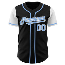 Load image into Gallery viewer, Custom Black Light Blue-White Authentic Two Tone Baseball Jersey