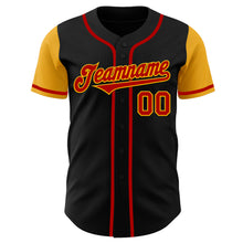 Load image into Gallery viewer, Custom Black Red-Gold Authentic Two Tone Baseball Jersey