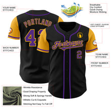 Load image into Gallery viewer, Custom Black Purple-Gold Authentic Two Tone Baseball Jersey