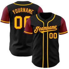 Load image into Gallery viewer, Custom Black Gold-Crimson Authentic Two Tone Baseball Jersey
