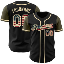 Load image into Gallery viewer, Custom Black Vintage USA Flag-Olive Authentic Two Tone Baseball Jersey