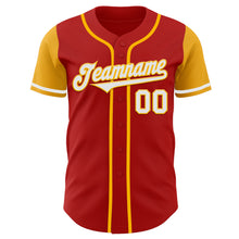 Load image into Gallery viewer, Custom Red White-Gold Authentic Two Tone Baseball Jersey