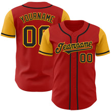 Load image into Gallery viewer, Custom Red Black-Gold Authentic Two Tone Baseball Jersey