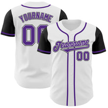 Laden Sie das Bild in den Galerie-Viewer, Custom White Purple-Black Authentic Two Tone Baseball Jersey