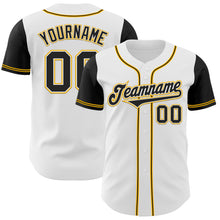 Laden Sie das Bild in den Galerie-Viewer, Custom White Black-Gold Authentic Two Tone Baseball Jersey