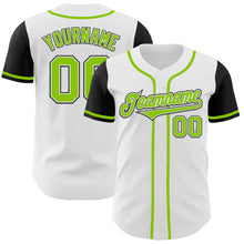 Laden Sie das Bild in den Galerie-Viewer, Custom White Neon Green-Black Authentic Two Tone Baseball Jersey