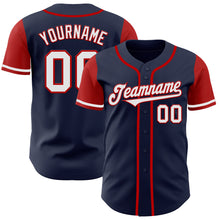 Load image into Gallery viewer, Custom Navy White-Red Authentic Two Tone Baseball Jersey
