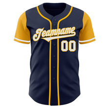 Load image into Gallery viewer, Custom Navy White-Gold Authentic Two Tone Baseball Jersey
