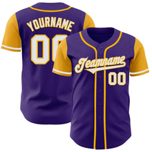 Load image into Gallery viewer, Custom Purple White-Gold Authentic Two Tone Baseball Jersey