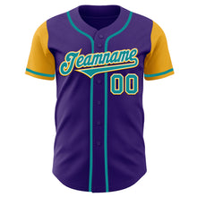 Load image into Gallery viewer, Custom Purple Teal-Gold Authentic Two Tone Baseball Jersey