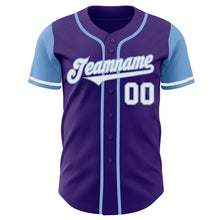 Laden Sie das Bild in den Galerie-Viewer, Custom Purple White-Light Blue Authentic Two Tone Baseball Jersey